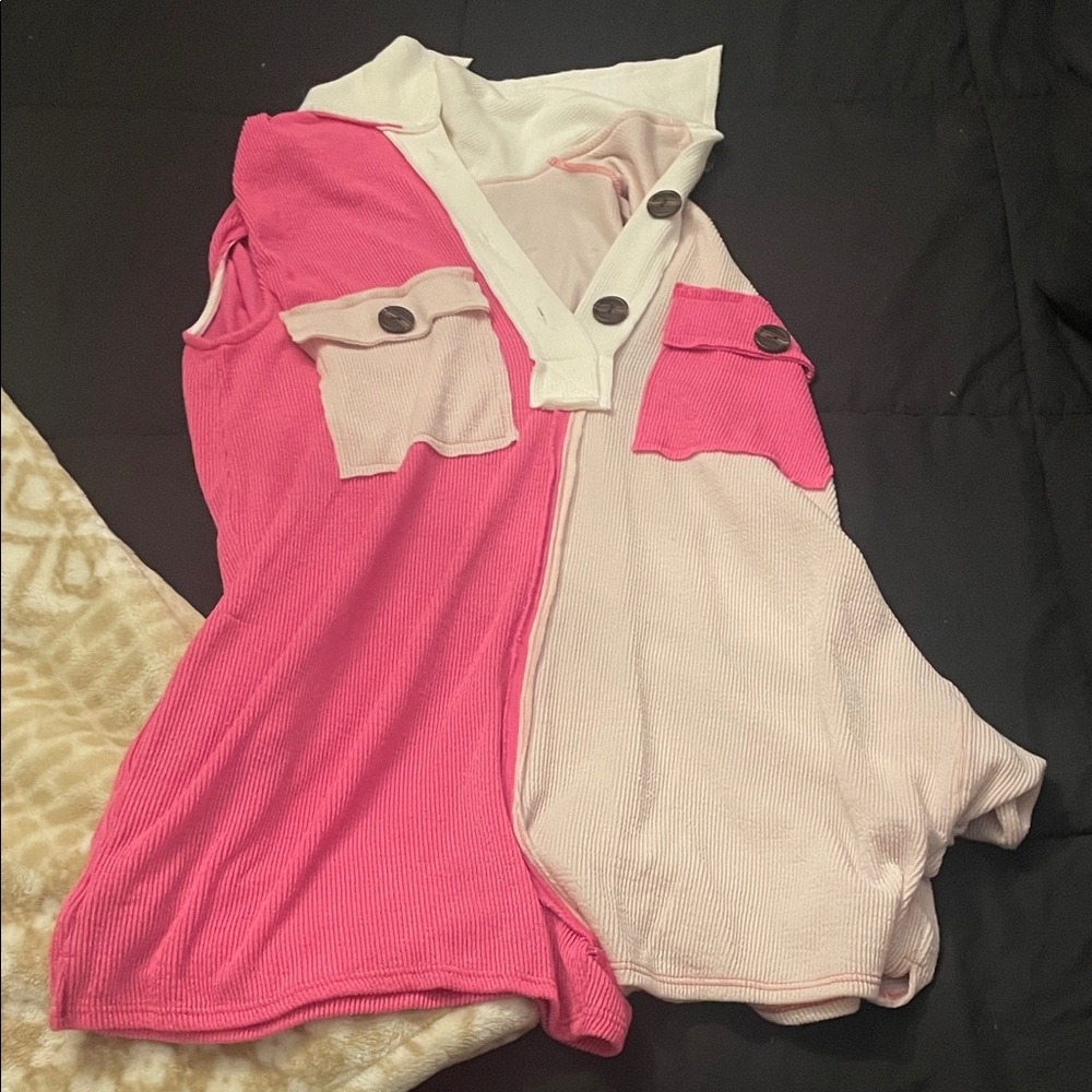 BUCKETLIST Pink and Cream Jumpsuit